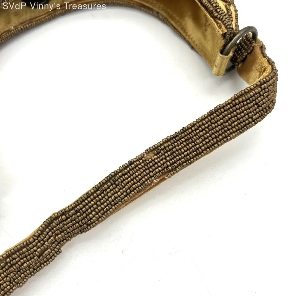 Vintage 90s Toni Women's Gold Bronze Beaded Sequined Floral Hobo Shoulder Bag
